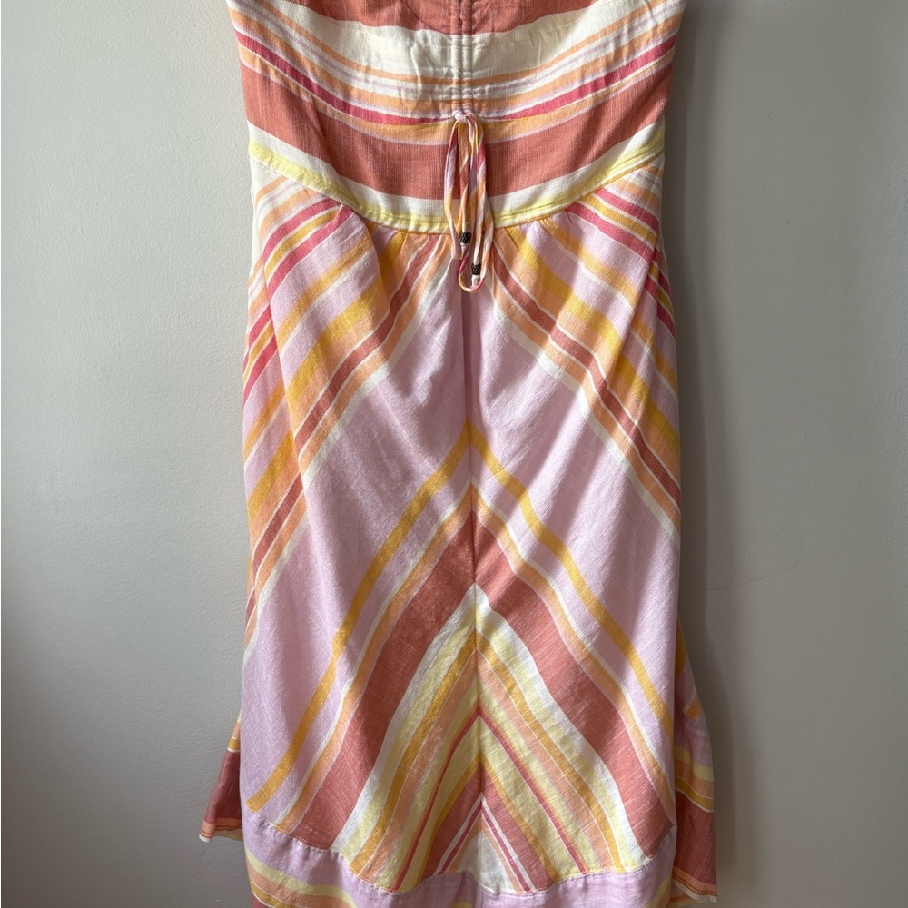 Anthropologie Strapless Smocked Midi Dress Size 8 Sunset Stripe Cotton‑Viscose